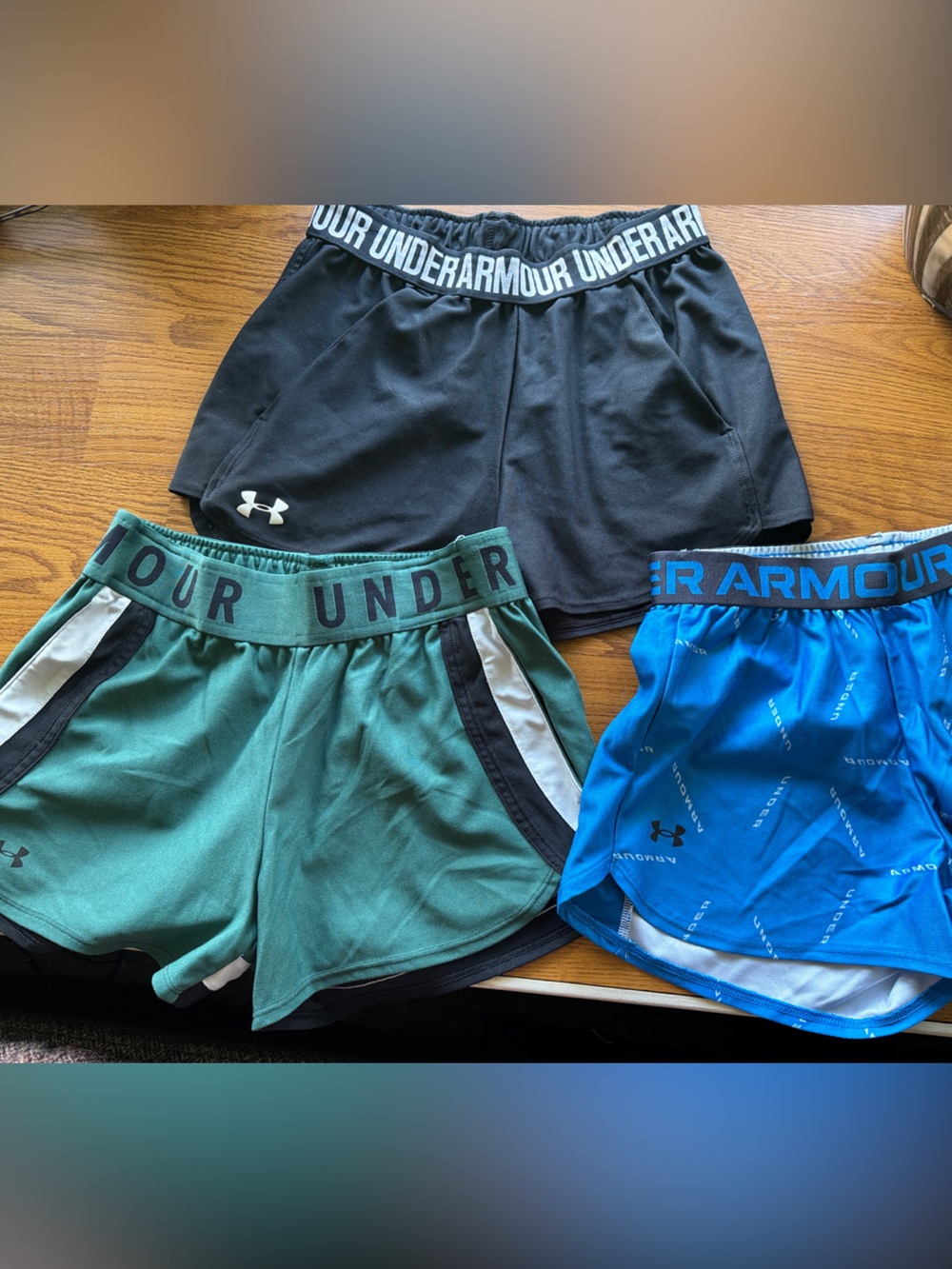 Under Armour Women's Black, Green, and Blue Athletic Shorts Trio -lot of 3